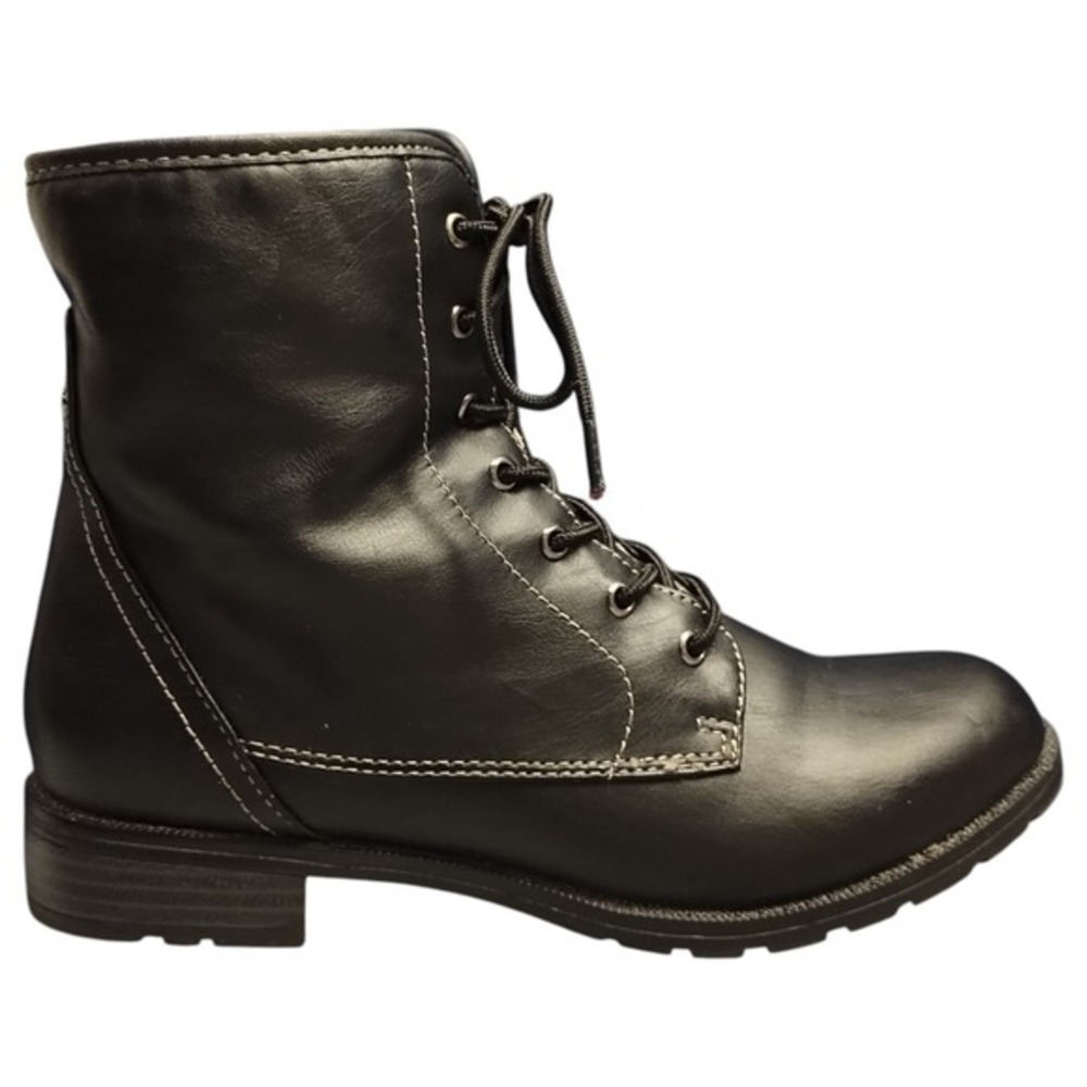Sporto Julie Winter Boots Women US 6.5M Black Leather Fur Lined Mid Calf Lace Up